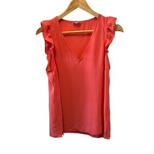J CREW Coral Ruffle Flutter Sleeve V Neck Lightweight Dressy Top M
